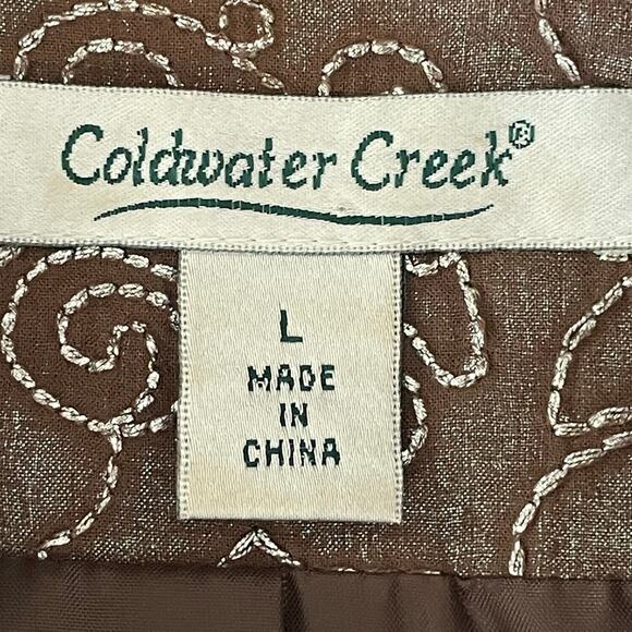 Coldwater Creek Taupe Shimmer Embroidered Cotton Blazer LARGE Work Career Travel - Picture 6 of 8